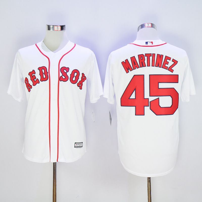 Men Boston Red Sox #45 Martinez White Throwback MLB Jerseys